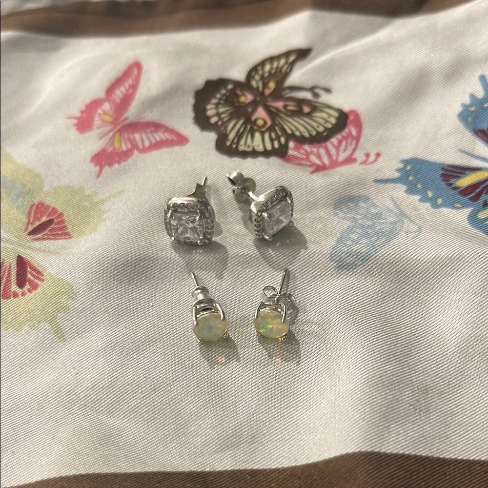 Elegant Silver and Opal Stud Earrings